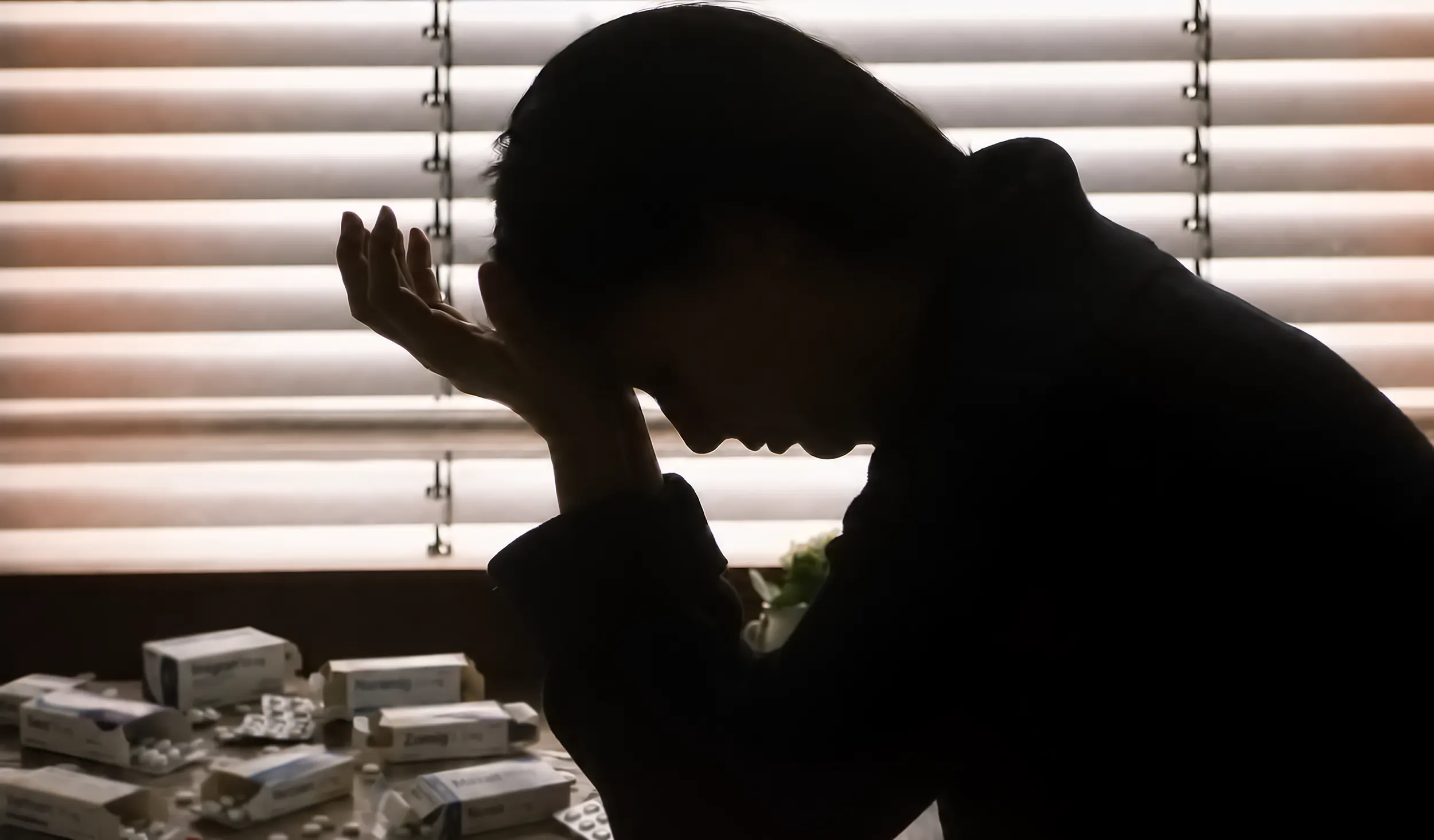 Woman with headache and cephalalgia
