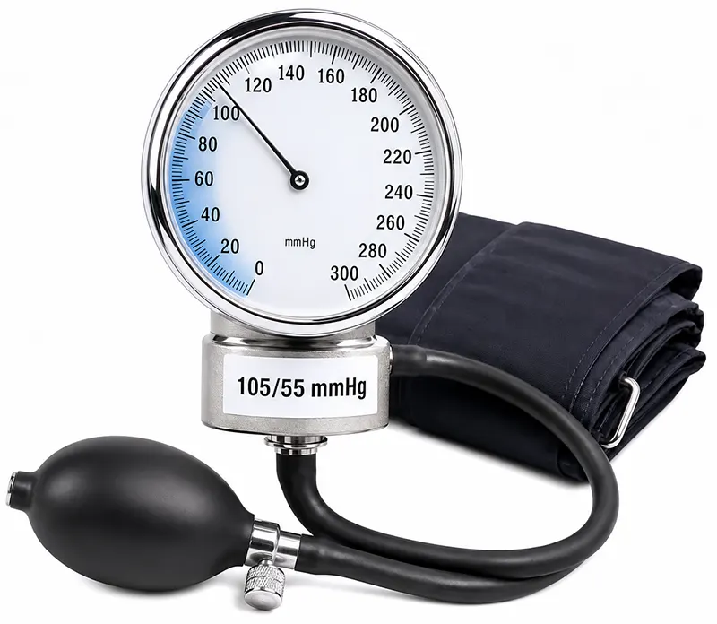 Low blood pressure and hypotension Blood pressure monitor showing a low reading below 110/60 mmHg