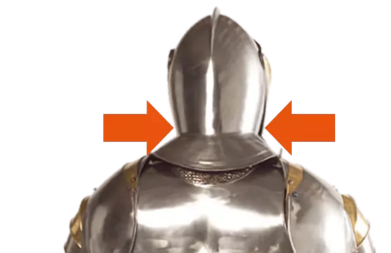 Medieval armor representing extremely contracted cervical muscles
