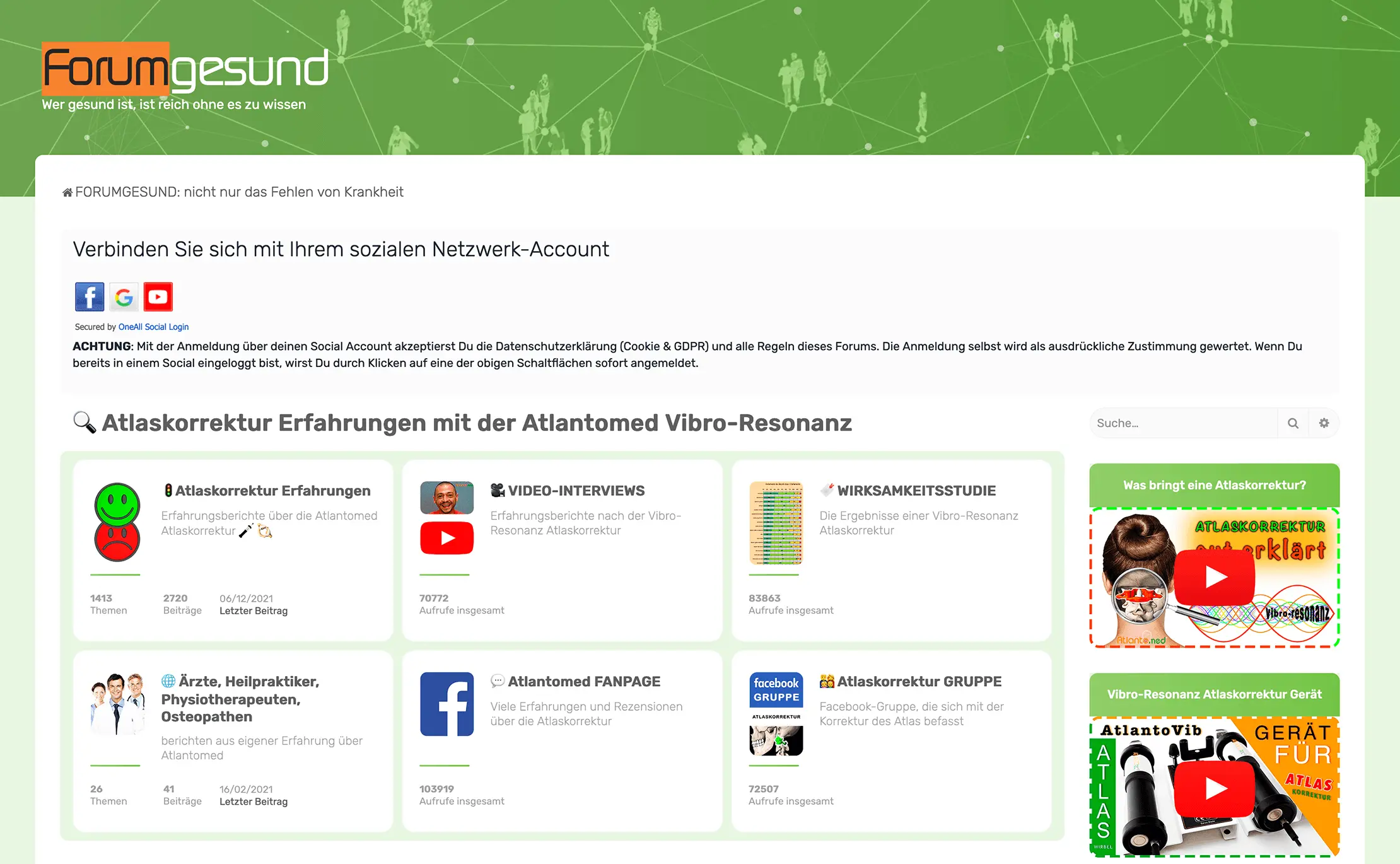 The german forum on atlas correction, testimonials and interesting facts about health.