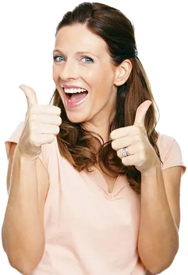 Happy woman after a study on headaches