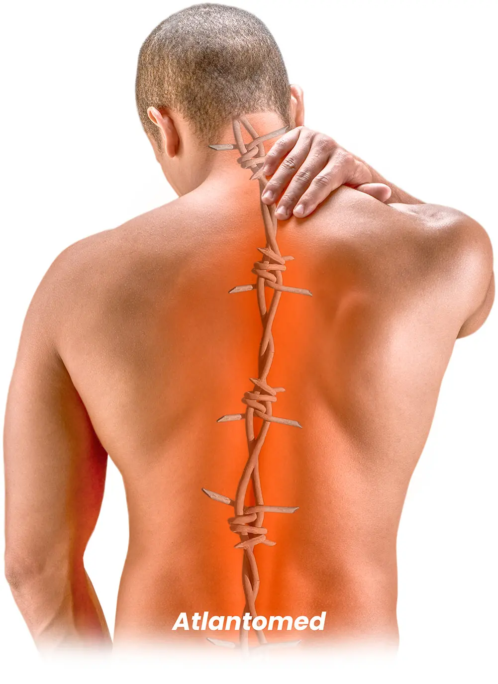 Back pain and muscle contractures Man with back pain and muscle contractures